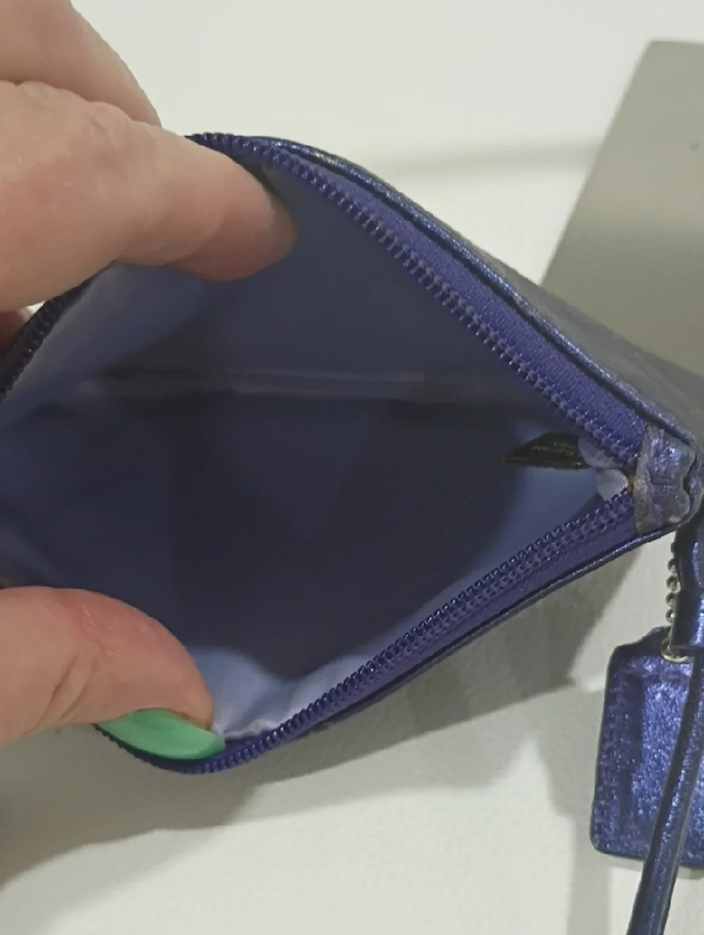 Coach Purple Leather Metallic Wristlet with Chain Print and Tag - Picture 4 of 4